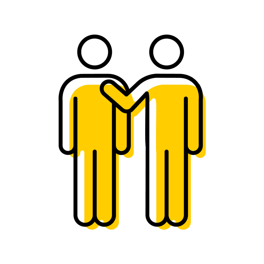a person provides support to another person by placing a hand on their shoulder