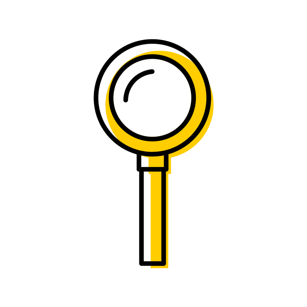 gold magnifying glass on white background