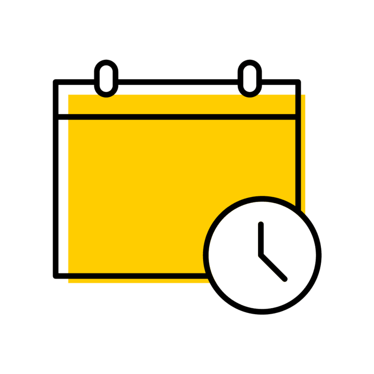 gold calendar with a white clock over the lower right hand corner