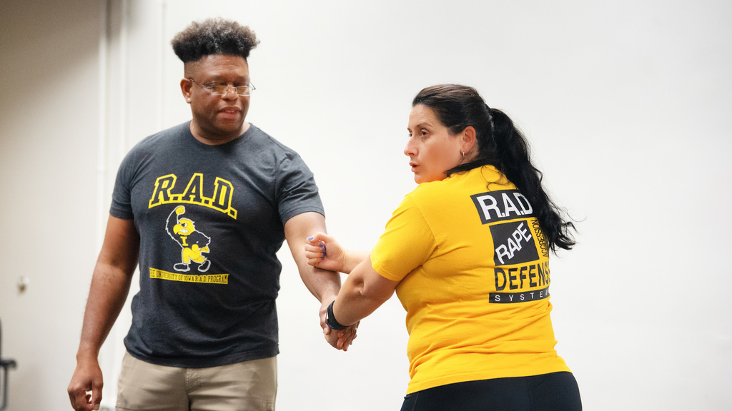 Sgt. Trestian demonstrates self-defense techniques.